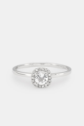 Bague Carré Topazien - Or blanc, diamants et topaze