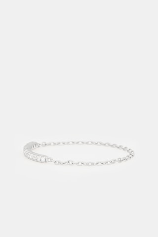 Bague chaîne Barre scintillante   -  Or blanc et diamants