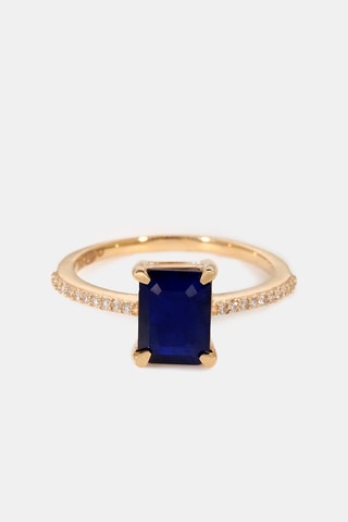 Bague Carré - Or jaune, diamants et saphir