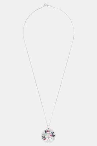 Pendentif Arbre à fleurs - Or blanc, diamants, saphir, rubis et émeraudes
