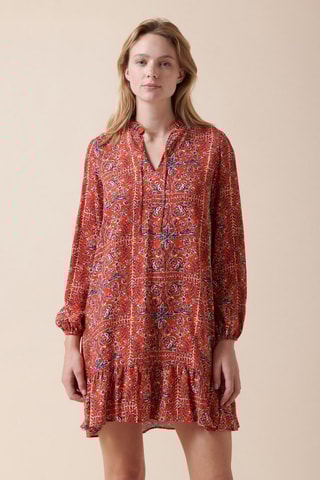 Robe trapèze Riehen - Rouge brique et écru