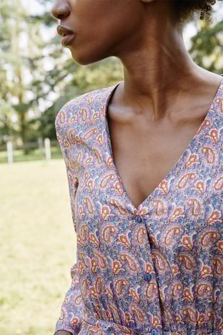 Robe midi Rito - Bleu marine et corail