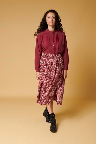 Saia midi cintura subida Janice - Vermelho