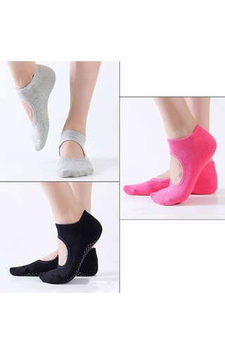 3 paires de chaussettes de yoga - Rose, gris et noir