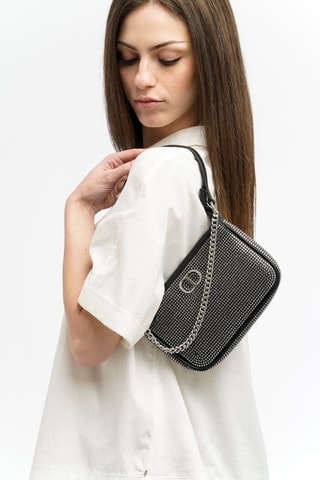 Mini sac porté épaule - Argenté et noir