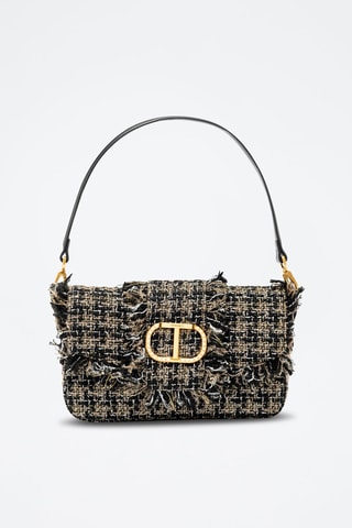 Sac porté épaule en tweed - Noir et beige
