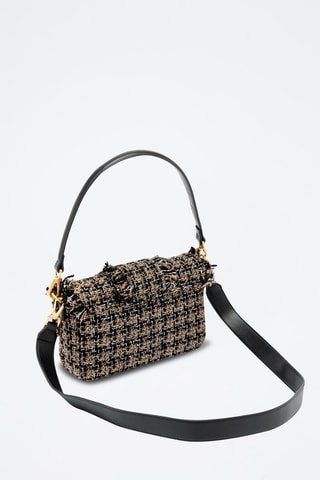 Sac porté épaule en tweed - Noir et beige