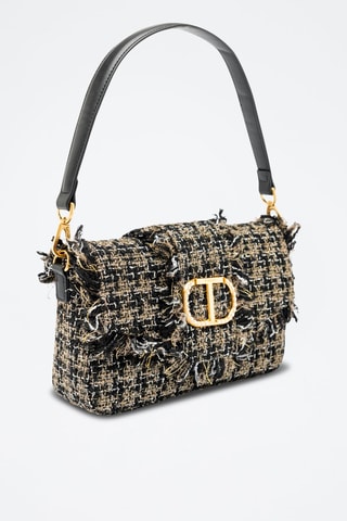 Sac porté épaule en tweed - Noir et beige