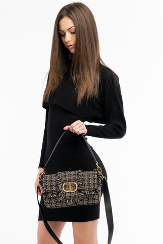 Sac porté épaule en tweed - Noir et beige