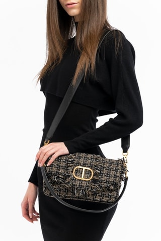 Sac porté épaule en tweed - Noir et beige