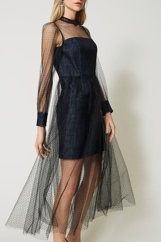 Robe midi bi-matière - Noir