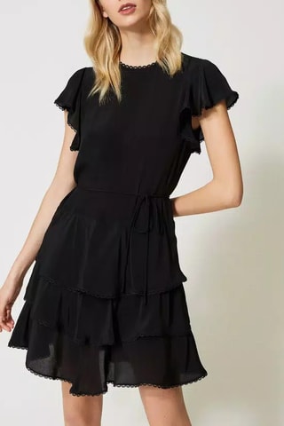 Robe volantée en soie - Noir