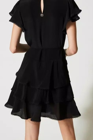 Robe volantée en soie - Noir