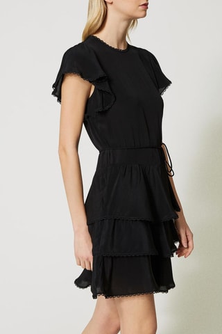Robe volantée en soie - Noir