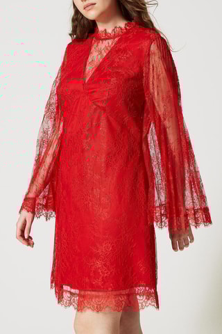 Kanten Trapezium Jurk - Rood