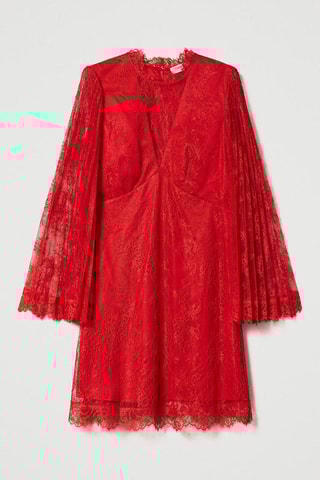 Kanten Trapezium Jurk - Rood