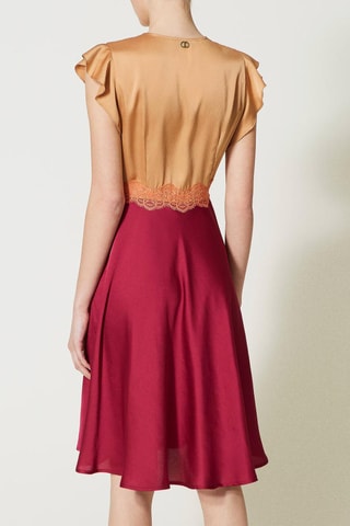 Jurk met trompe-l’œil - Nude en Bordeauxrood