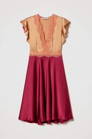 Jurk met trompe-l’œil - Nude en Bordeauxrood