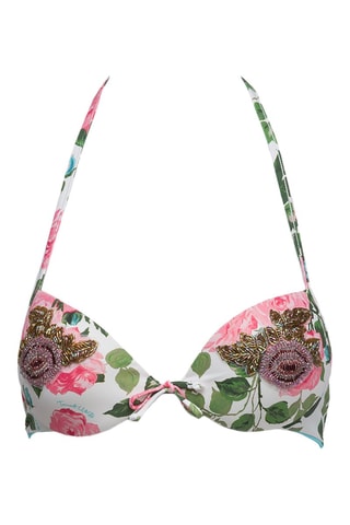 Haut de maillot push-up - Vert et rose