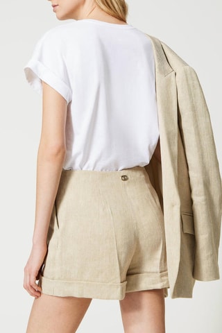 Short en lin taille haute - Beige