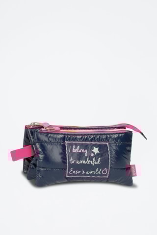 Trousse triple - Bleu marine et fuchsia