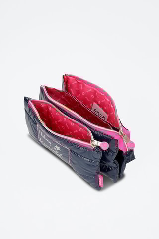 Trousse triple - Bleu marine et fuchsia