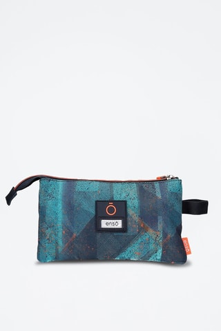 Trousse triple - Turquoise et noir