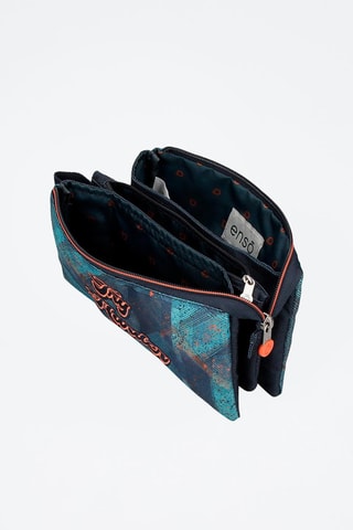 Trousse triple - Turquoise et noir