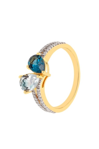 Bague - Argent plaqué or jaune, topazes et zircons