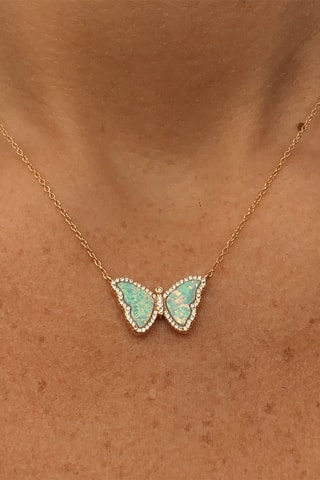 Collier - Argent plaqué or jaune et opales