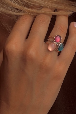 3 bagues - Argent, plaqué or rose, tourmalines, quartz et topazes