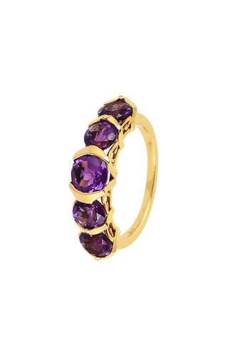Bague - Argent plaqué or jaune et améthystes