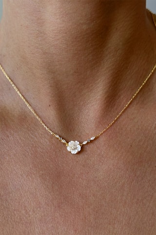 Collier - Argent plaqué or jaune, nacre, zircons et spinelles