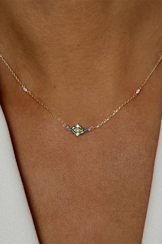 Collier - Argent plaqué or jaune, zircons, spinelles et émeraudes