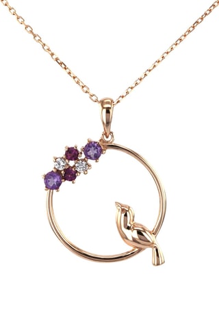 Collier - Argent plaqué or rose, améthystes et rhodolites grenat