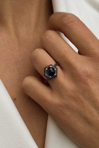 Bague - Argent plaqué or rose, onyx et spinelles