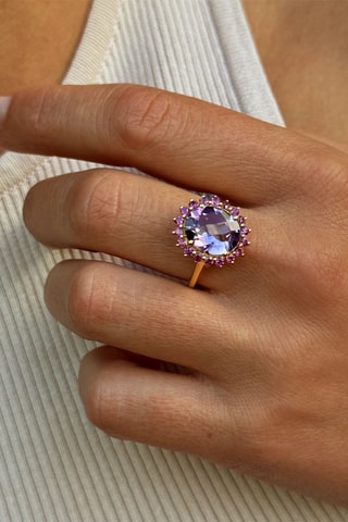Bague - Argent plaqué or jaune, améthyste et rhodolites