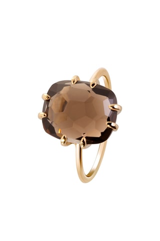 Bague - Argent plaqué or  jaune et quartz fumé