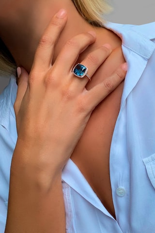 Bague - Argent plaqué or rose et topaze