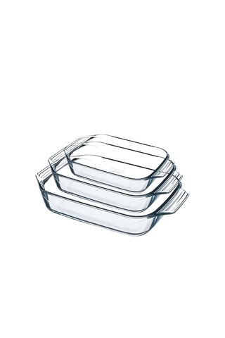 3 plats à four en verre borosilicate 31 x 20 - 35 x 23 et 39 x 25 cm