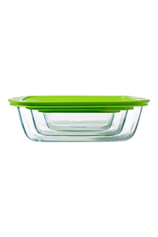 3 plats rectangulaires en verre borosilicate avec couvercle Cook & Store - 17 x 10 - 23 x 15 et 28 x 20 cm