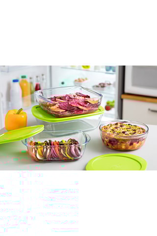 3 plats rectangulaires en verre borosilicate avec couvercle Cook & Store - 17 x 10 - 23 x 15 et 28 x 20 cm