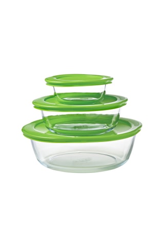 3 plats ronds en verre borosilicate avec couvercle Cook & Store - 14 x 12 - 20 x 18 et 26 x 23 cm