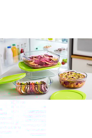 3 plats ronds en verre borosilicate avec couvercle Cook & Store - 14 x 12 - 20 x 18 et 26 x 23 cm