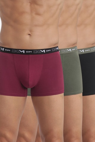 3 boxers Stretch - Bordeaux, noir et kaki - Dim