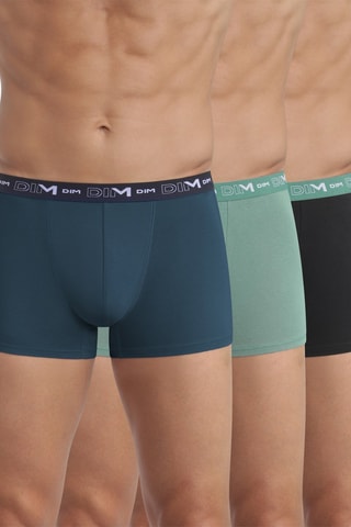 3 boxers Coton Stretch - Vert amande, bleu paon et noir - Dim