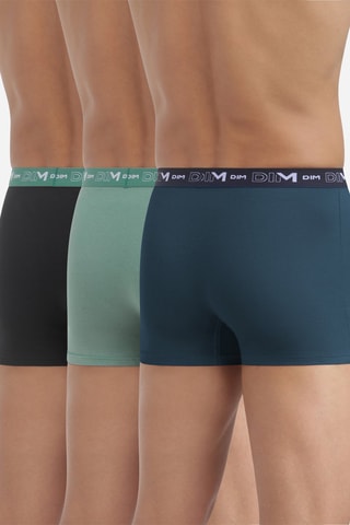 3 boxers Coton Stretch - Vert amande, bleu paon et noir - Dim