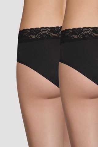 2 Slips Maxi Taille Coton Féminine - Zwart -