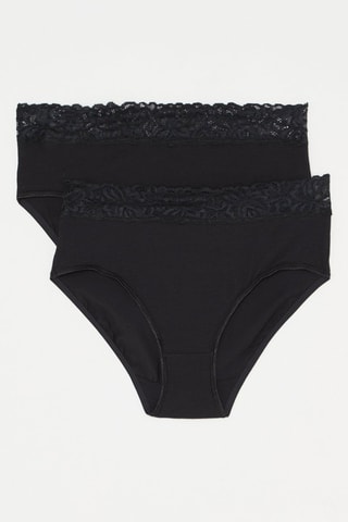 2 Slips Maxi Taille Coton Féminine - Zwart -