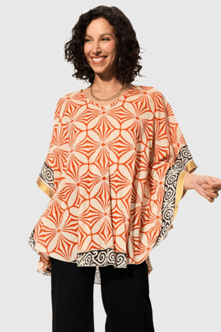 Poncho - Ecru et orange